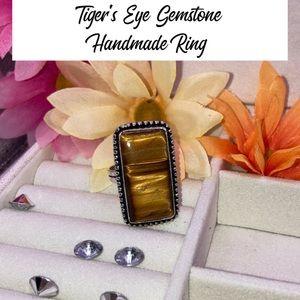 Baguette Cut Tiger's Eye Gemstone Handmade Ring